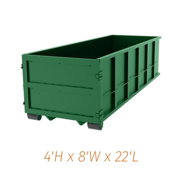 the 20 yard dumpsters can be delivered to your location and picked up when your rental period is over